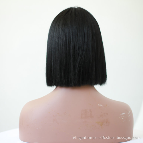 Wholesale fast shipping heat resistant short bob straight natural black synthetic hair lace front wigs for women